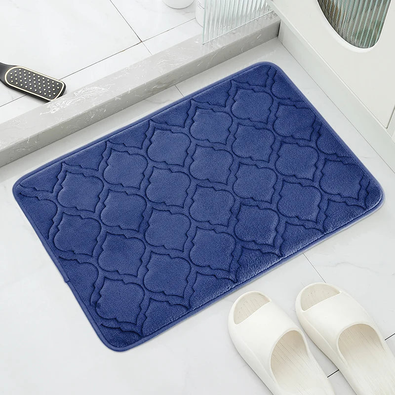 Gestreifte Rutschfeste Badematte – Saugfähig & Schnell Trocknend, Ultraweich Kaufschwan® Tiefblau 40cm x 60cm