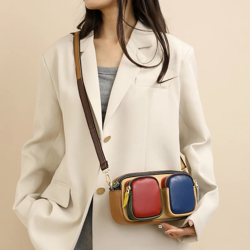 Hochwertige Leder Messenger Bag – Luxus Damen Schulter Handtasche mit Mehreren Fächern & Modische Geldbörse