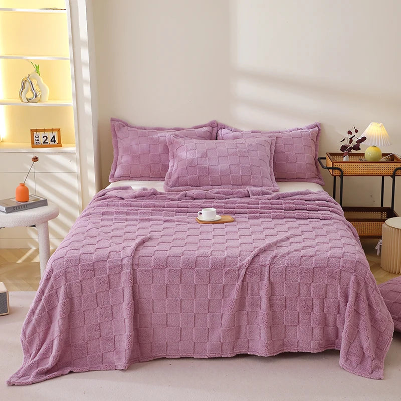 Karierte Weiche Taffeta Fleece Decke – Flauschiger Einfarbiger Bettbezug & Überwurf für Sofa, Bett, Erwachsene, Kinder & Haustiere