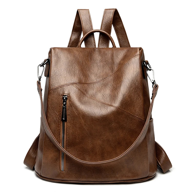 Leder Rucksack | Damen Vintage Schultertasche | Hochkapazitiver Reise- & Schulrucksack