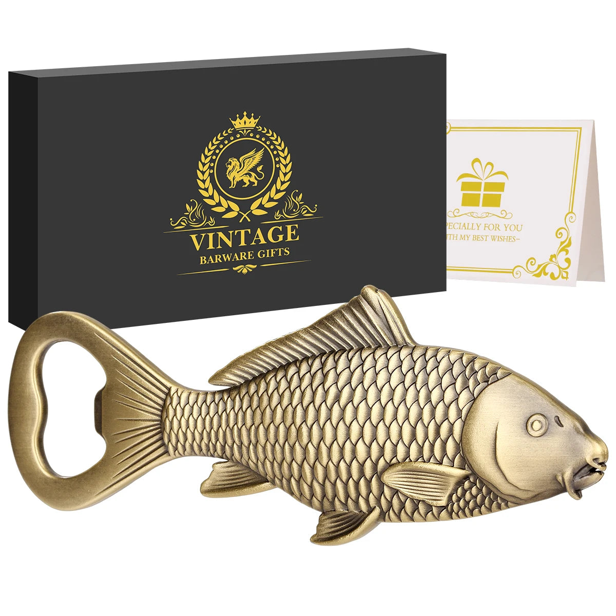 Karpfen Fisch Flaschenöffner – Metall Angel Design Geschenk für Männer Kaufschwan® Bronze mit Schachtel