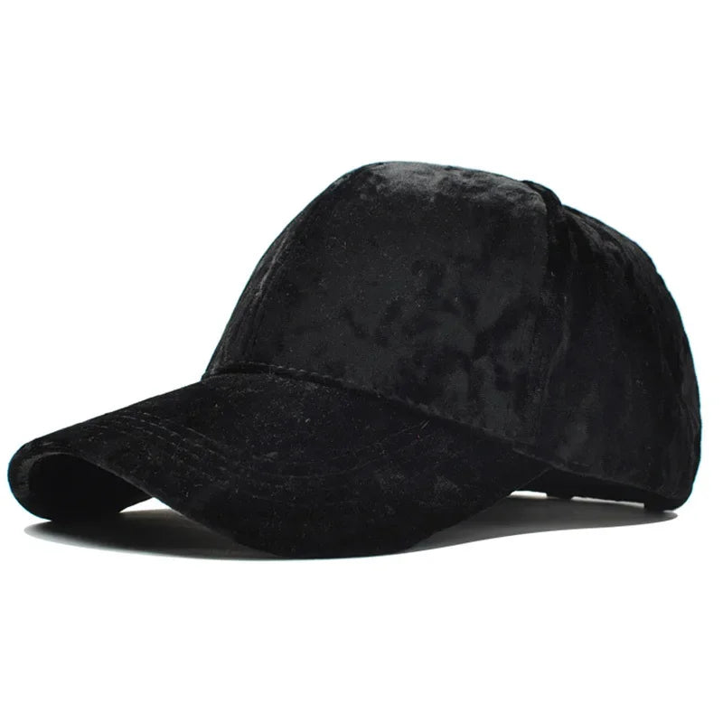 Neue Gold Velvet Baseballkappe | Unisex Herbst & Winter Fashion Hut | Lässiger Gebogener Schirm Hip-Hop Cap Kaufschwan® Schwarz adjustable