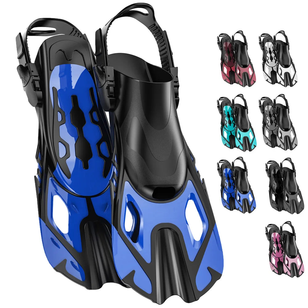 Schnorchelflossen | Verstellbare Schnallen | Kurze Silikon Schwimmflossen | Offene Ferse Tauchschuhe für Anfänger Kaufschwan®
