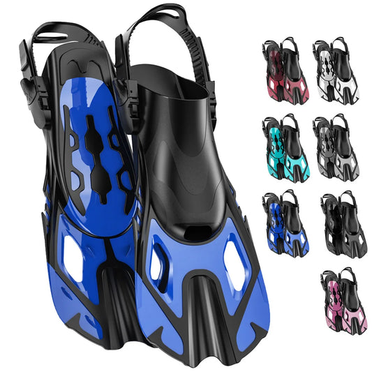 Schnorchelflossen | Verstellbare Schnallen | Kurze Silikon Schwimmflossen | Offene Ferse Tauchschuhe für Anfänger Kaufschwan®