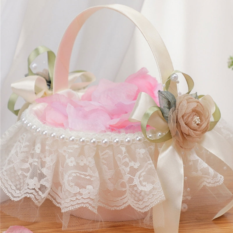 Blumenkorb für Blumenmädchen – Spitzenkorb mit Rosen für Hochzeit Kaufschwan®