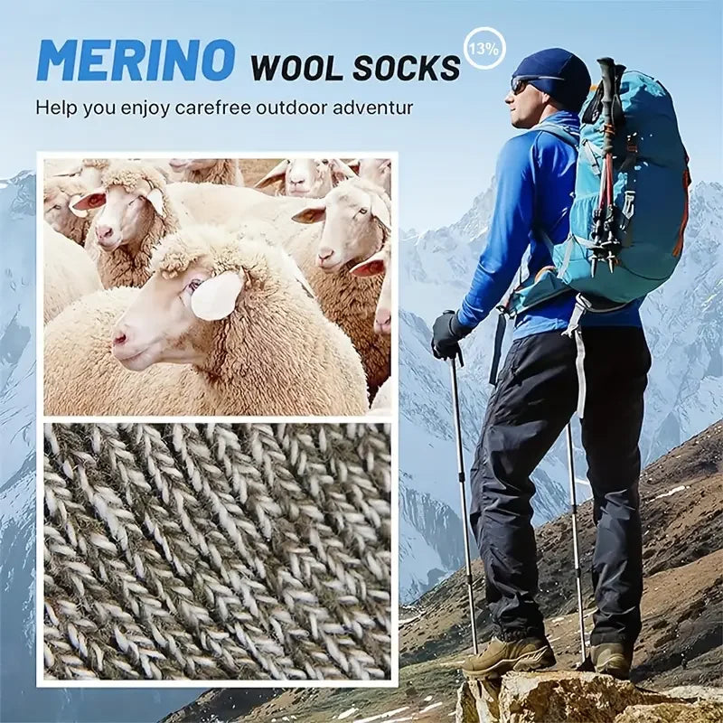 5 Paare Herren Merinowollsocken | Extra Dicke Thermo-Wandersocken für Kaltes Wetter Kaufschwan®