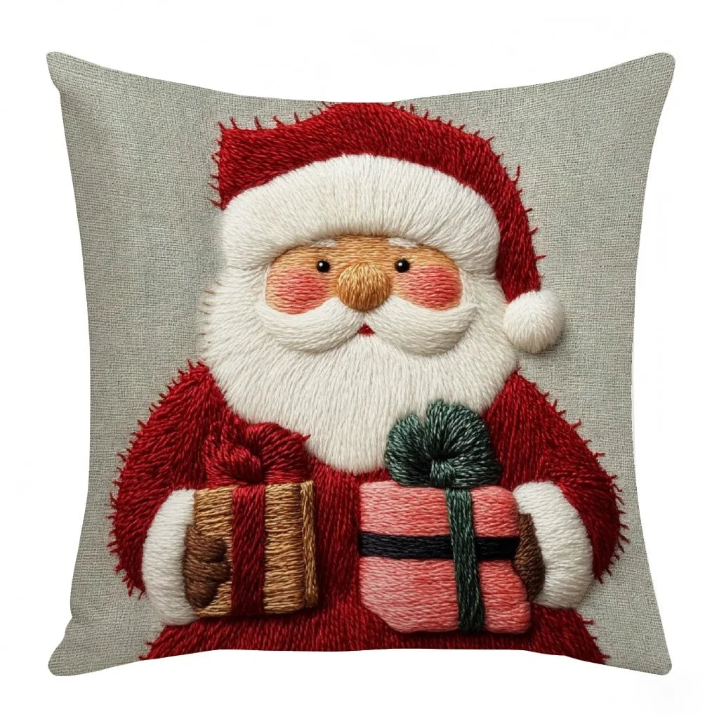 45x45cm Weihnachts Kissenbezug – Cartoon Santa, Schneemann & Rentier | Dekorativer Sofa Bezug für Zuhause & Weihnachtsdeko