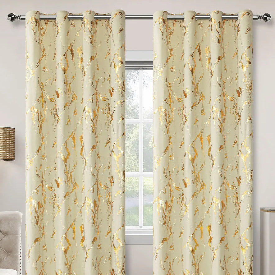 Gold Marmor Druck Verdunkelungsvorhang Thermisch Isoliert Champagner Farbe für Wohnzimmer Schlafzimmer 2 Stück/Set Kaufschwan®