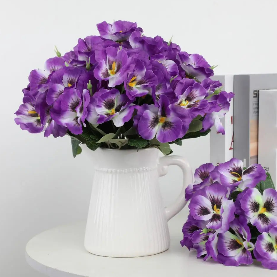 Künstliche Stiefmütterchen – UV-beständiger Kunstblumenstrauß für Vase, Garten, Veranda, Balkon & Innen-/Außendekoration Kaufschwan®