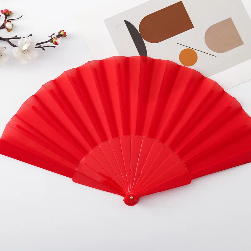 Faltbarer Handfächer in Uni-Farbe | Kunststoffrahmen mit Stoff | Tanz, Hochzeit, Party & Event Zubehör Kaufschwan® Rot