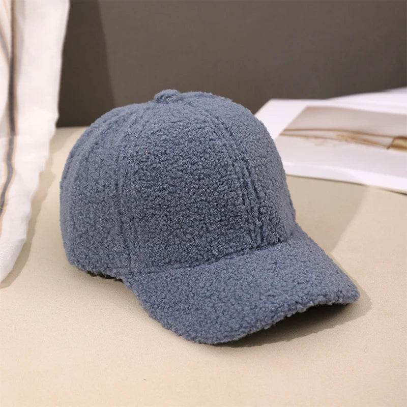 Herbst Winter Baseballkappe | Damen Kappe aus Kunstlammwolle | Warme Plüsch Baseballkappe