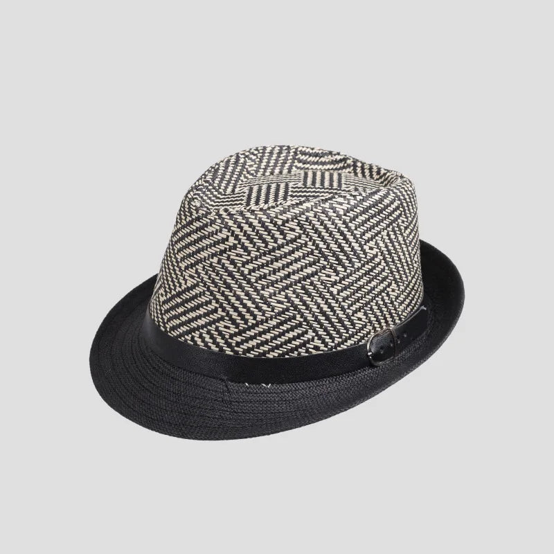 Retro Sonnenhut – Britischer Top Hat Stil, Geometrischer Strohhut mit Gürtel, Unisex Strand & Partner Fedoras Kaufschwan®