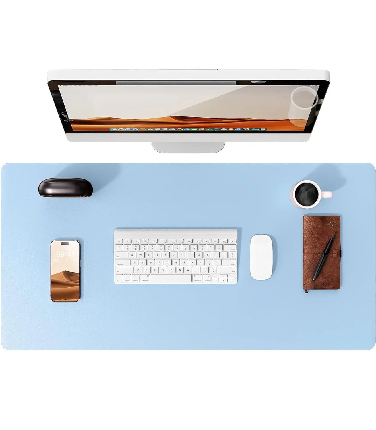 Große PU Leder Schreibtischunterlage – Rutschfeste Office Tischmatte und Laptop Schutzauflage Kaufschwan® Babyblau 60x35 cm