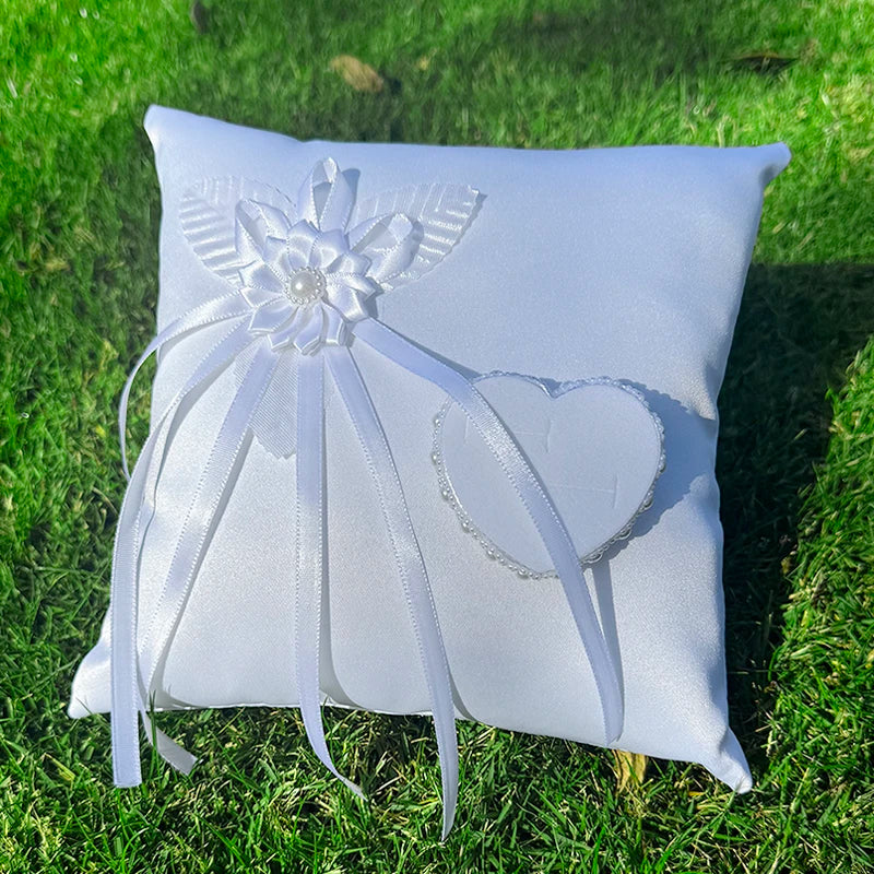 Doppel Herz Ringkissen Hochzeit – Schleifen Ringhalter für Braut Kaufschwan® Design 3