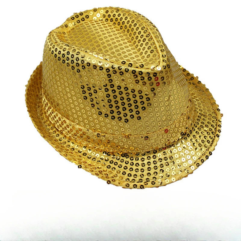 Britischer Top Jazz Hut – Herren & Damen Bühnenhut mit Pailletten, Glänzende Weihnachtsfedora, Party, Eltern-Kind, Halloween Kaufschwan® Kinder gold