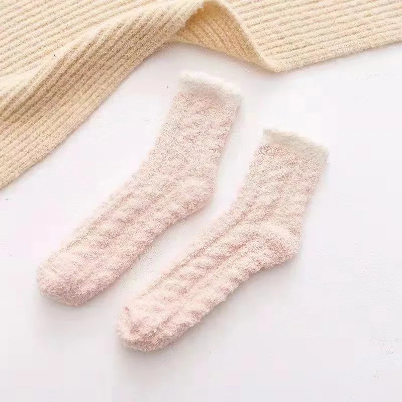 10 Paare Winter-Baumwollsocken | Warme Dicke Haussocken | Flauschige Plüsch-Socken in Wadenhöhe für Herbst & Winter Kaufschwan® Rosa 1 Paare