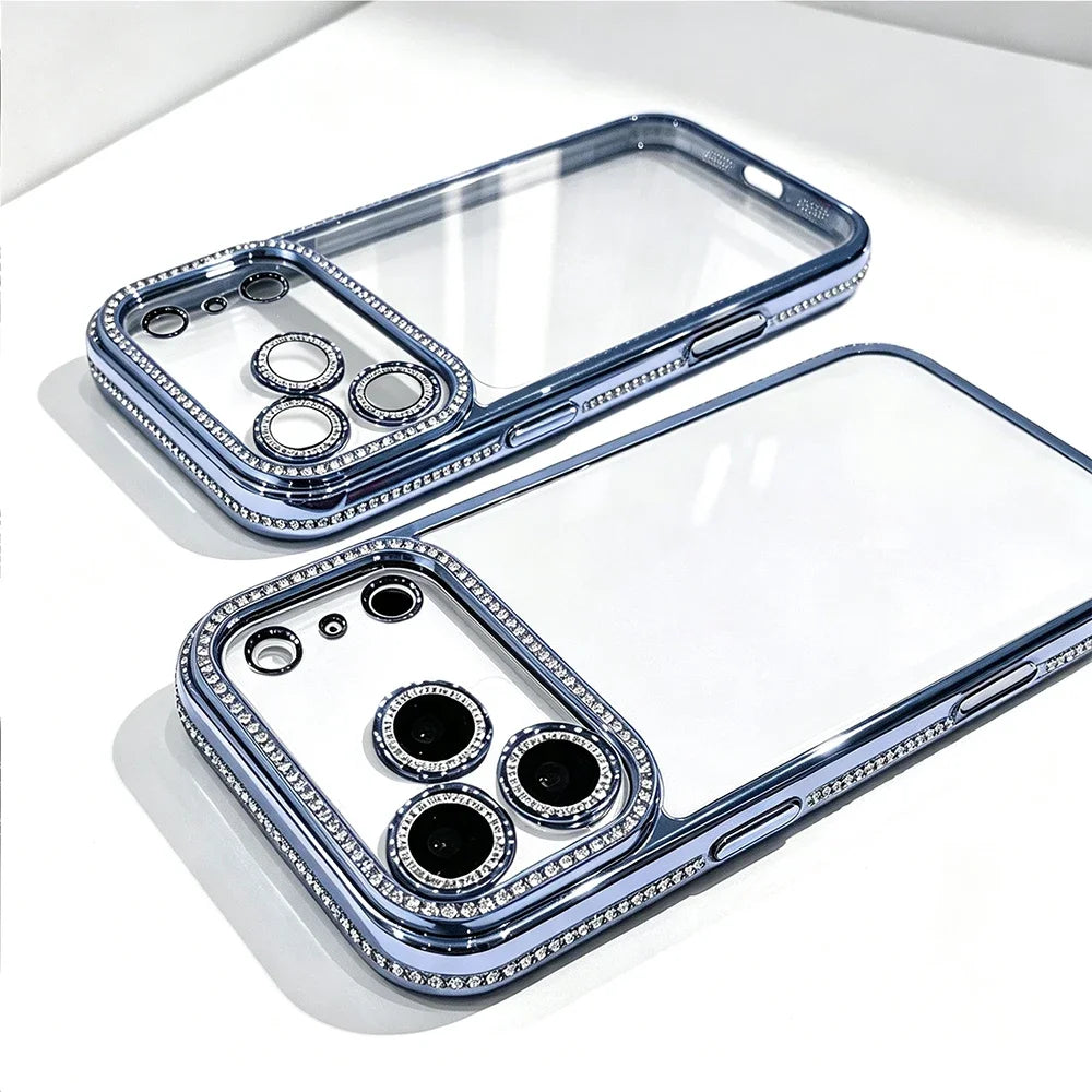 Funkelnde Strass-Schutzhülle für iPhone 18 Pro & iPhone 18 Pro Max – Transparente Hülle mit Veredelten Glitzerdetails Kaufschwan® Himmelblau iPhone 18 Pro