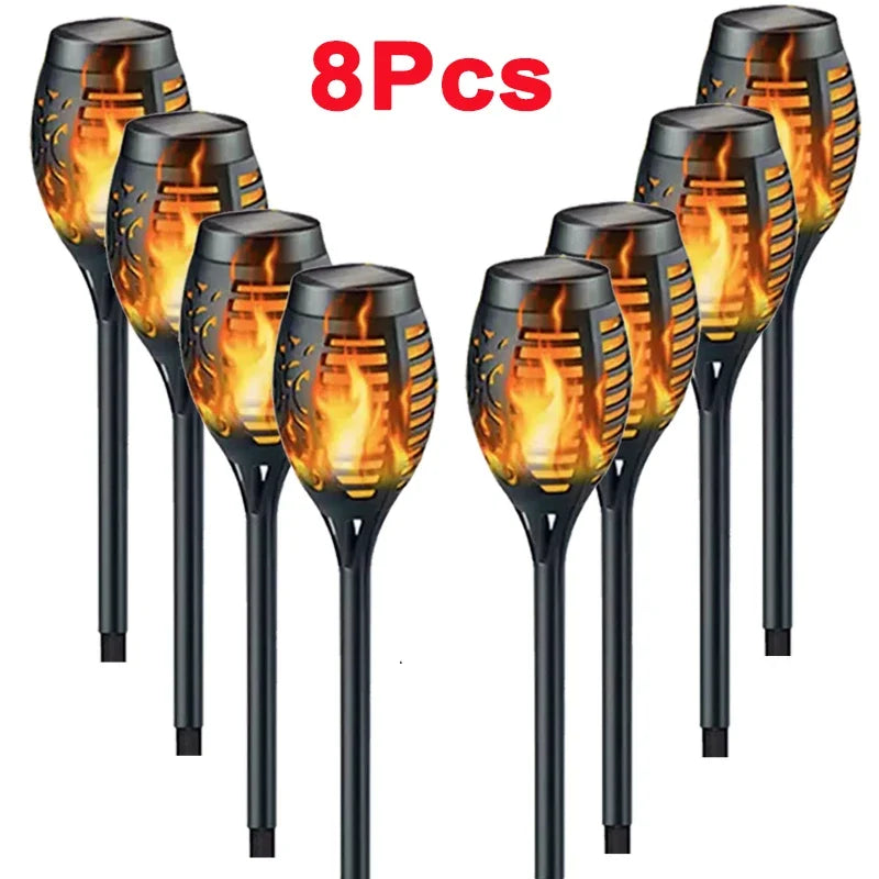 1/2/4/6/8/10 Stück Solar Flammen Fackellichter – Flackernde wasserdichte Gartenbeleuchtung für Rasen, Wege, Hof & Terrasse Kaufschwan® 8 Stück