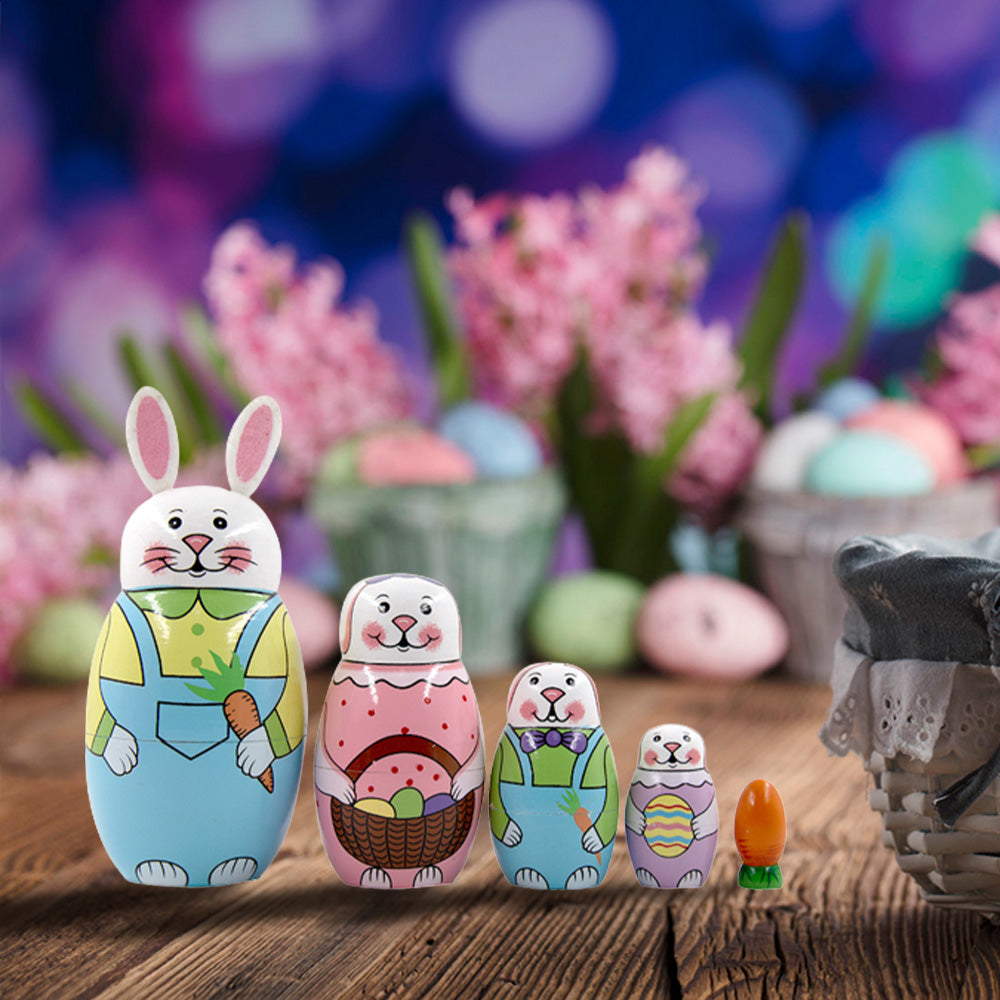 Holz Häschen Matrjoschka – Russische Nestpuppen für Kinder | Oster- & Geburtstagsgeschenk