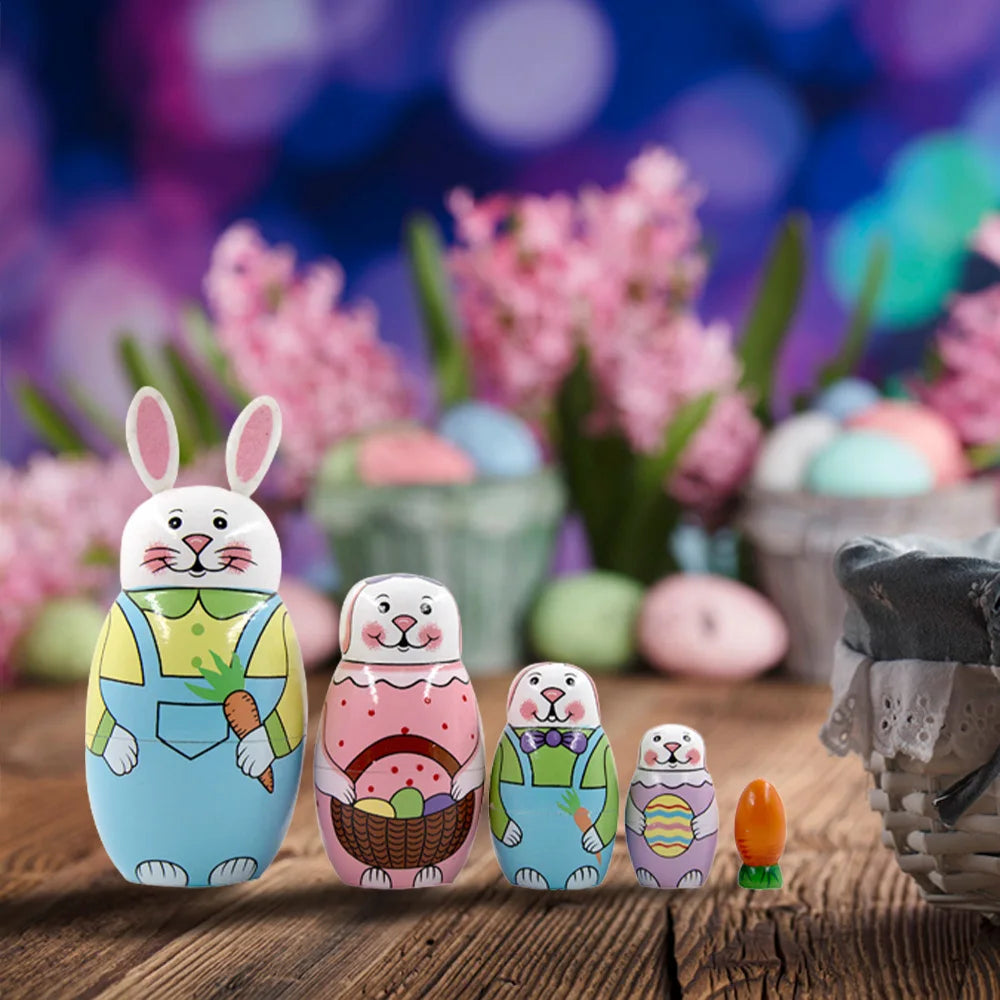Holz Häschen Matrjoschka – Russische Nestpuppen für Kinder | Oster- & Geburtstagsgeschenk