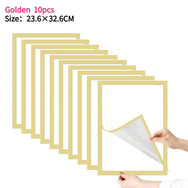 Magnetischer Bilderrahmen Set – Wiederverwendbarer Kunststoffrahmen für Wanddekoration Kaufschwan® Golden 10 Stück