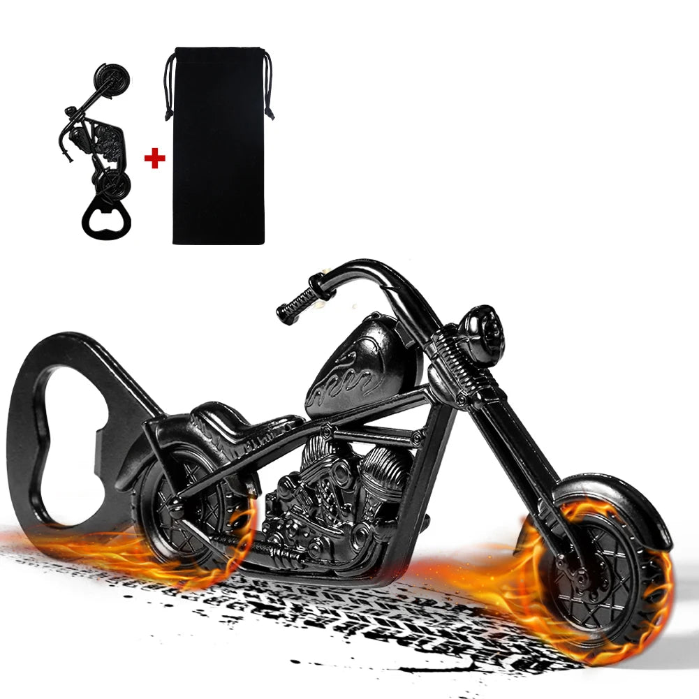 Motorrad Flaschenöffner – Bronze Metall Bar Werkzeug Geschenk für Männer Kaufschwan® Schwarz mit Tasche