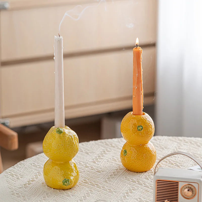 Keramik Früchte Kerzenhalter – Zitronen-, Orangen- & Erdbeer-Figuren Kerzenständer für Tisch- & Wohndekoration Kaufschwan®