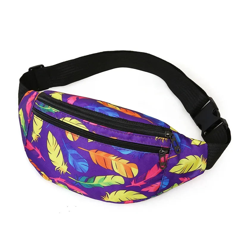 Bunte Feder Design Gürteltasche – Damen & Herren Sport Fanny Pack | Crossbody Brusttasche, Handy Tasche & Multifunktion Hüfttasche Kaufschwan® Blätter Lila