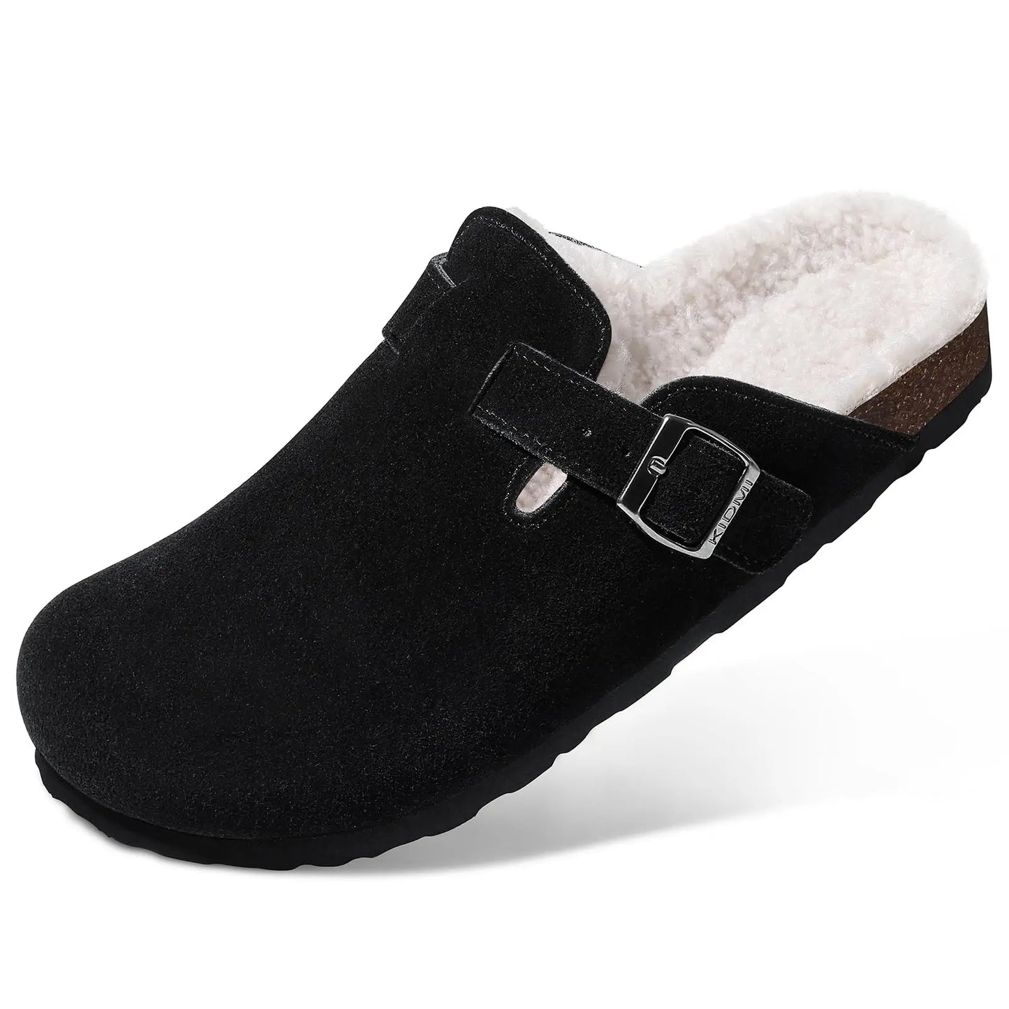 Klassische Winter-Pantoffeln | Unisex Fell-Suede Clogs | Kuschelige Hausschuhe mit Verstellbarer Schnalle & Kork-Fußbett