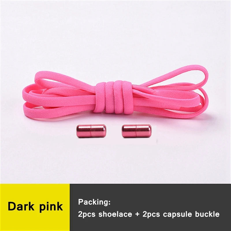 21 Farben No-Tie Schnürsenkel – Elastische Laces mit Rundem Metallverschluss | Schnelle Slip-On Sneaker Laces für Damen & Herren, 1 Paar Kaufschwan® Dunkelrosa 100cm