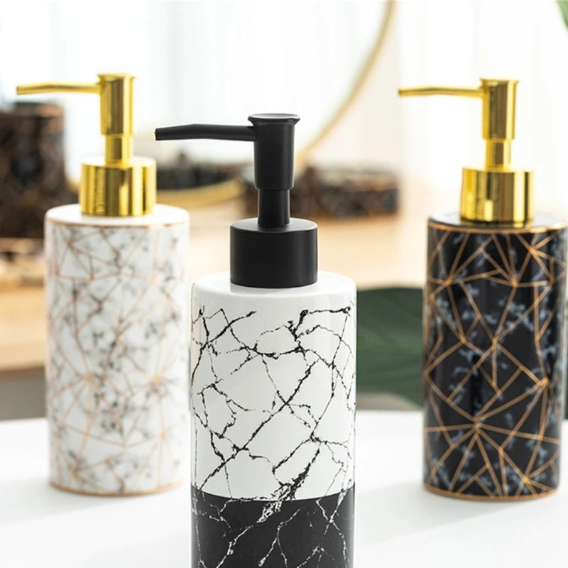 Marmor Keramik Seifenspender – 185mm Höhe, 300ml Wiederverwendbare & Nachfüllbare Lotion- & Duschgel-Flasche Kaufschwan®