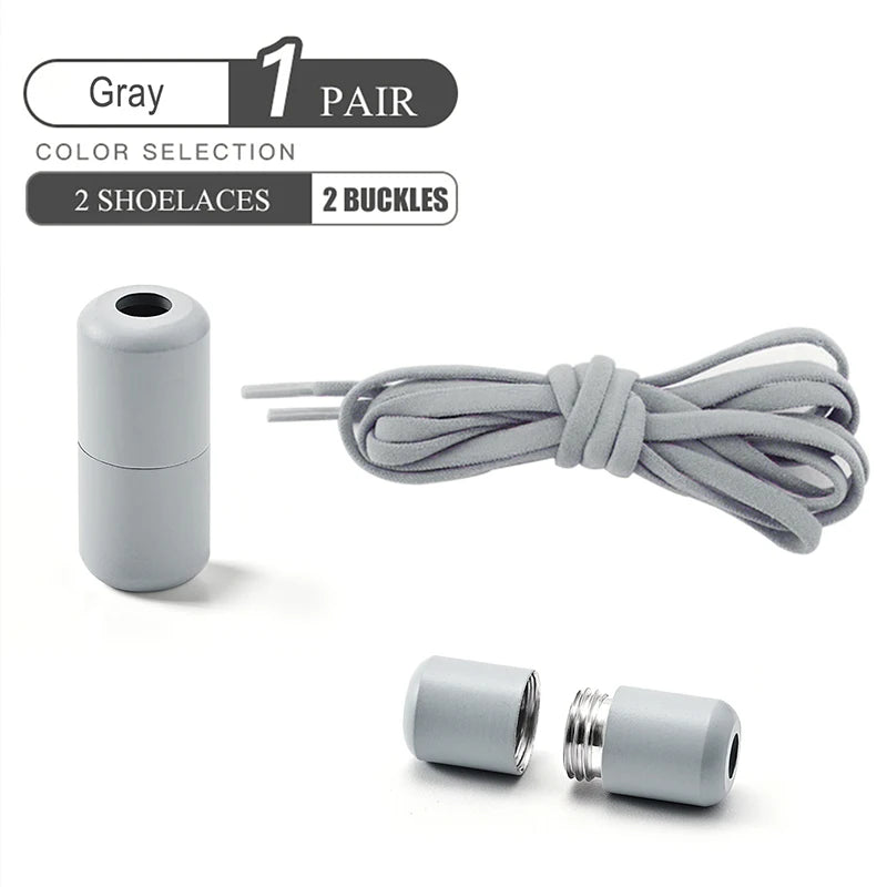 Elastische No-Tie Schnürsenkel – Halbkreis-Design mit Metallverschluss | Praktische Slip-On Laces für Kinder & Erwachsene Sneaker Kaufschwan® Grau 100cm