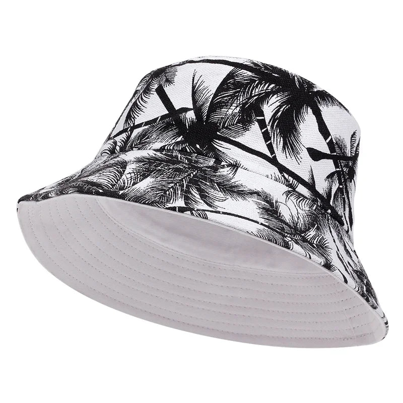 Palmen Design Hut - Wendehut für Damen & Herren – Baumwoll Fischerhut mit Palmen-Print, Streetwear Sonnenhut Kaufschwan®