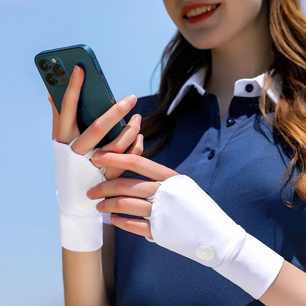 Damen Halbfinger UV-Schutz Handschuhe – Atmungsaktive Ice Silk Golfhandschuhe | Elastische Outdoor Sonnenschutz Fitness Handschuhe Kaufschwan®