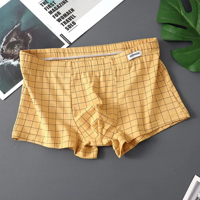 3er-Pack Herren Boxershorts aus Baumwolle | Atmungsaktive Kariert Boxershorts | Bequeme Unterwäsche | Größen M–3XL Kaufschwan® Gelb M