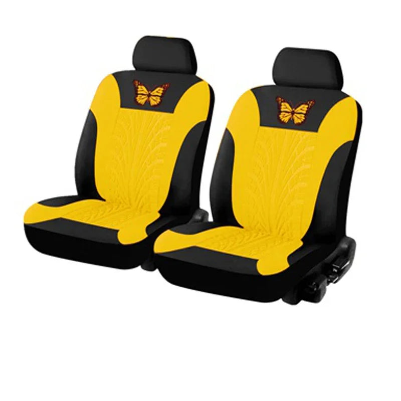 Universelles Autositzbezüge-Set – Vollständiges Set mit eleganter Schmetterlingsstickerei für Auto, SUV, Van & LKW Kaufschwan® Gelb (2 Sitze)