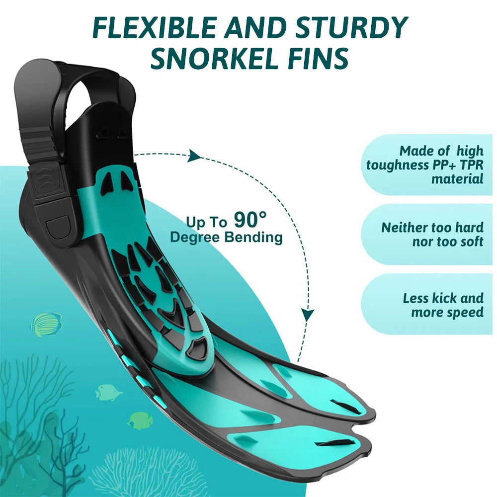 Schnorchelflossen mit verstellbaren Schnallen | Kurze Silikon Schwimmflossen | Offene Ferse Tauchschuhe für Erwachsene Herren & Damen Kaufschwan®