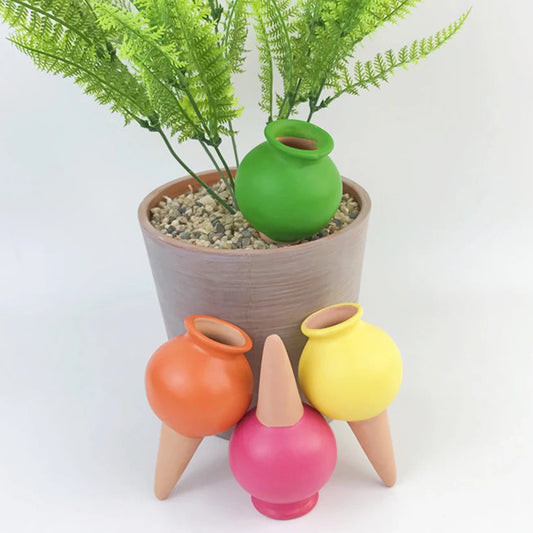 4 Stück Keramik Bewässerungsgeräte – Modernes Automatisches Tropfbewässerungssystem | Weinflaschen-Bewässerungskegel für Innen- & Außenpflanzen