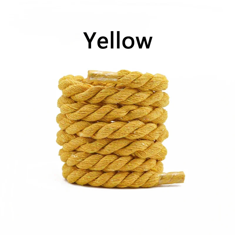 Runde Dicke Schnürsenkel – 1cm Baumwoll-Leinen Geflecht | Bunte Robuste Laces für Sneaker, Laufschuhe & Stiefel Kaufschwan® Gelb 140cm
