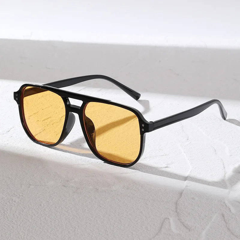 Retro-Sonnenbrille mit Doppelsteg – Modische Sonnenbrille im Vintage-Stil für Damen und Herren, ideal für Alltag, Pendeln und Freizeit im Freien Kaufschwan® Gelb