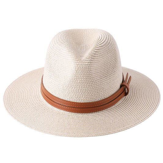 Großer Strohhut für Damen & Herren – Sommer Fedora mit breiter Krempe, Strand Sonnenhut mit UV-Schutz Kaufschwan®