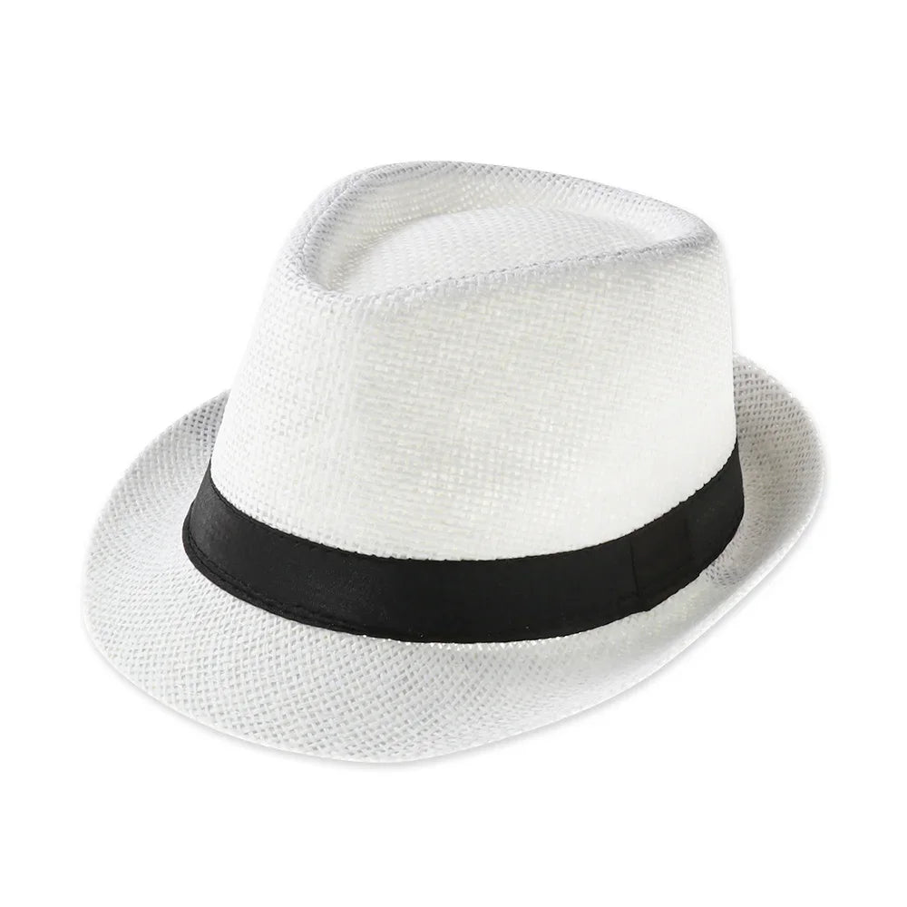 Strohhut für Damen & Herren – Atmungsaktiver Cowboy Sonnenhut mit breiter Krempe, Sommer Beach Jazz Cap Kaufschwan® Weiß 2