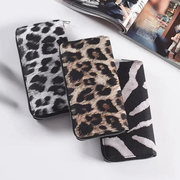 Damen Langbörse aus Leder – Klassisches Leopardenmuster | Modische Kartenbörse & Clutch Handtasche für Damen Kaufschwan®