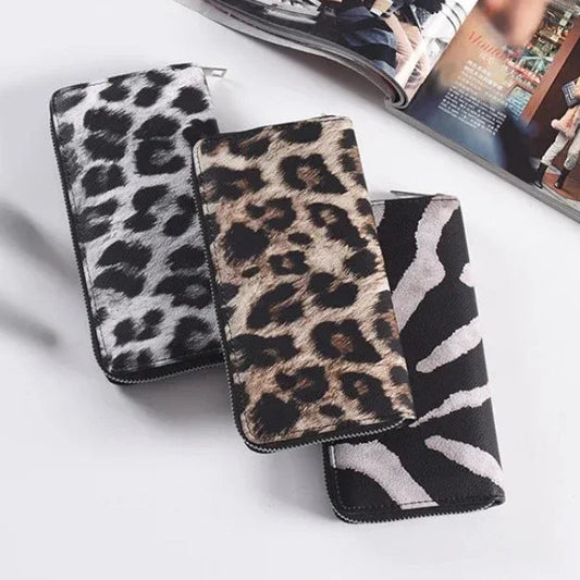 Damen Langbörse aus Leder – Klassisches Leopardenmuster | Modische Kartenbörse & Clutch Handtasche für Damen Kaufschwan®