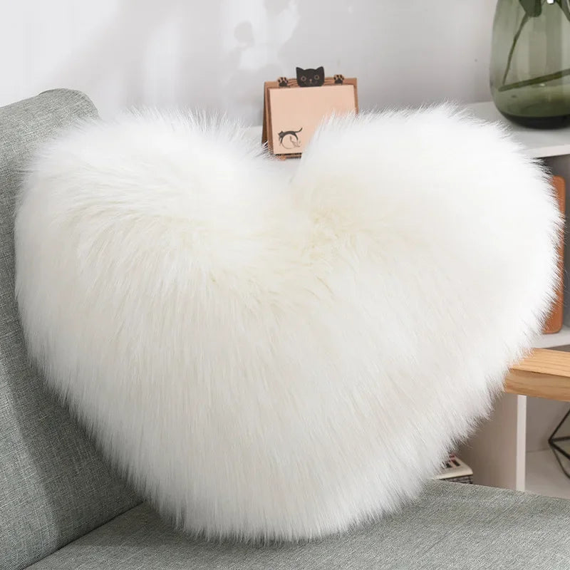 Leichtes Herzförmiges Flauschiges Sofa-Kissen | PP Baumwoll Plüschkissen | Lebendige Wohnzimmerdekoration Kaufschwan® Weiß 40x50cm