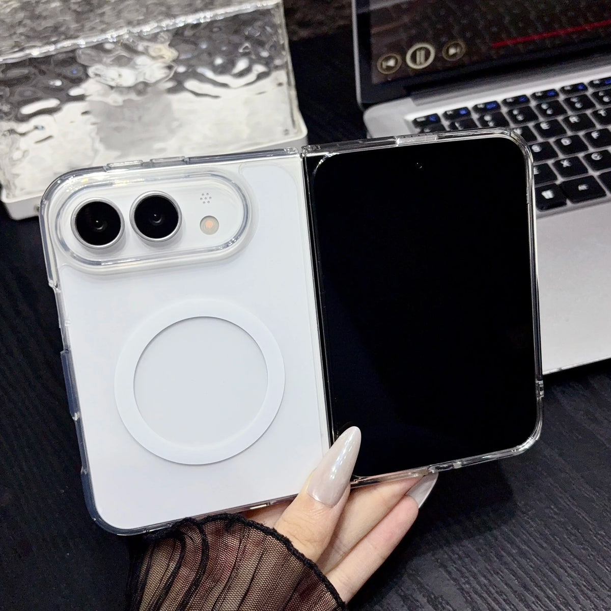 Modische Magnetische Transparente Klapphülle für iPhone Duo 18 Fold und 18 Ultra – Schutzhülle mit Fallschutz Kaufschwan®