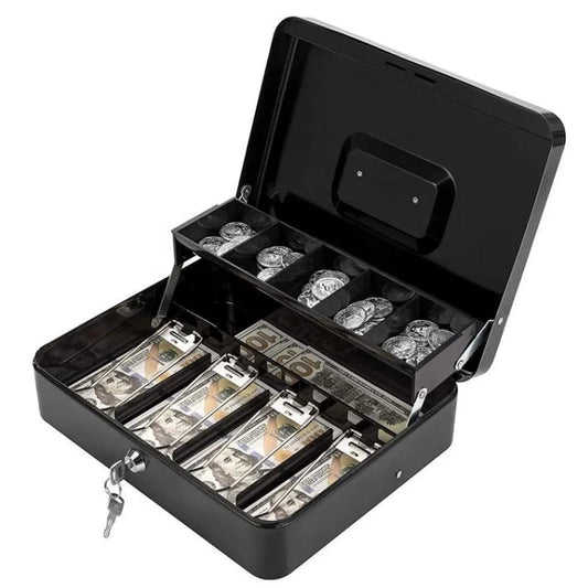 Abschließbare Geldkassette mit Schlüssel – Bargeldbox mit Münzfach Kaufschwan® Schwarz