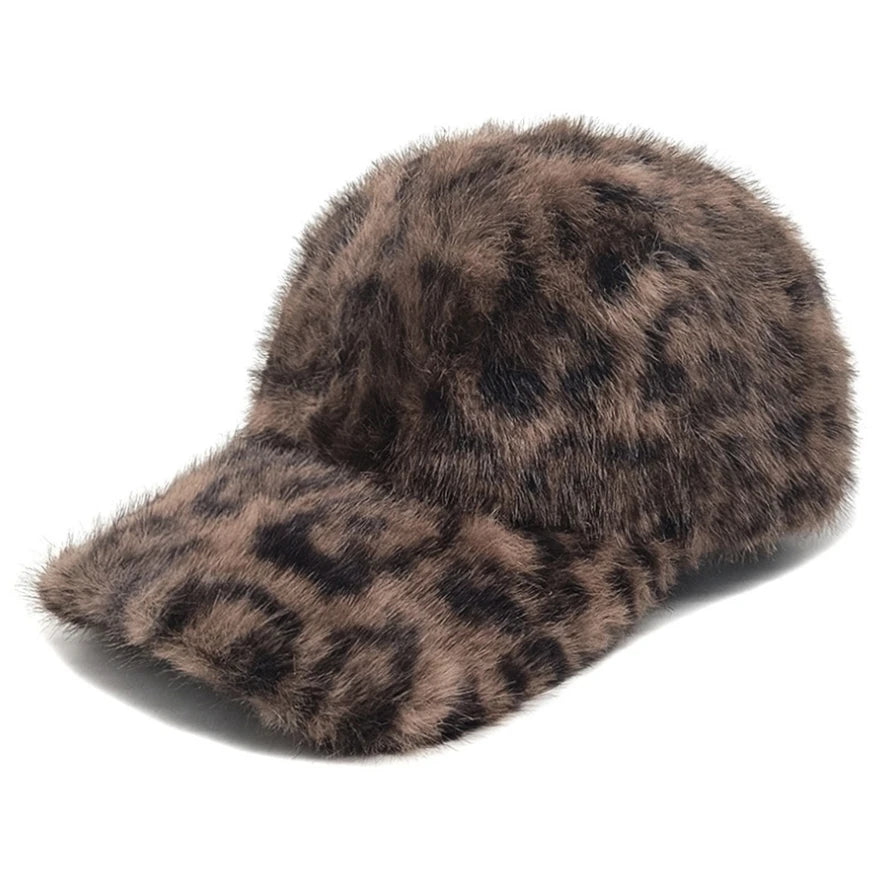 Chic Leopard Print Plüsch Baseballkappe für Damen | Leicht, Verstellbar Herbst/Winter Hut Kaufschwan®
