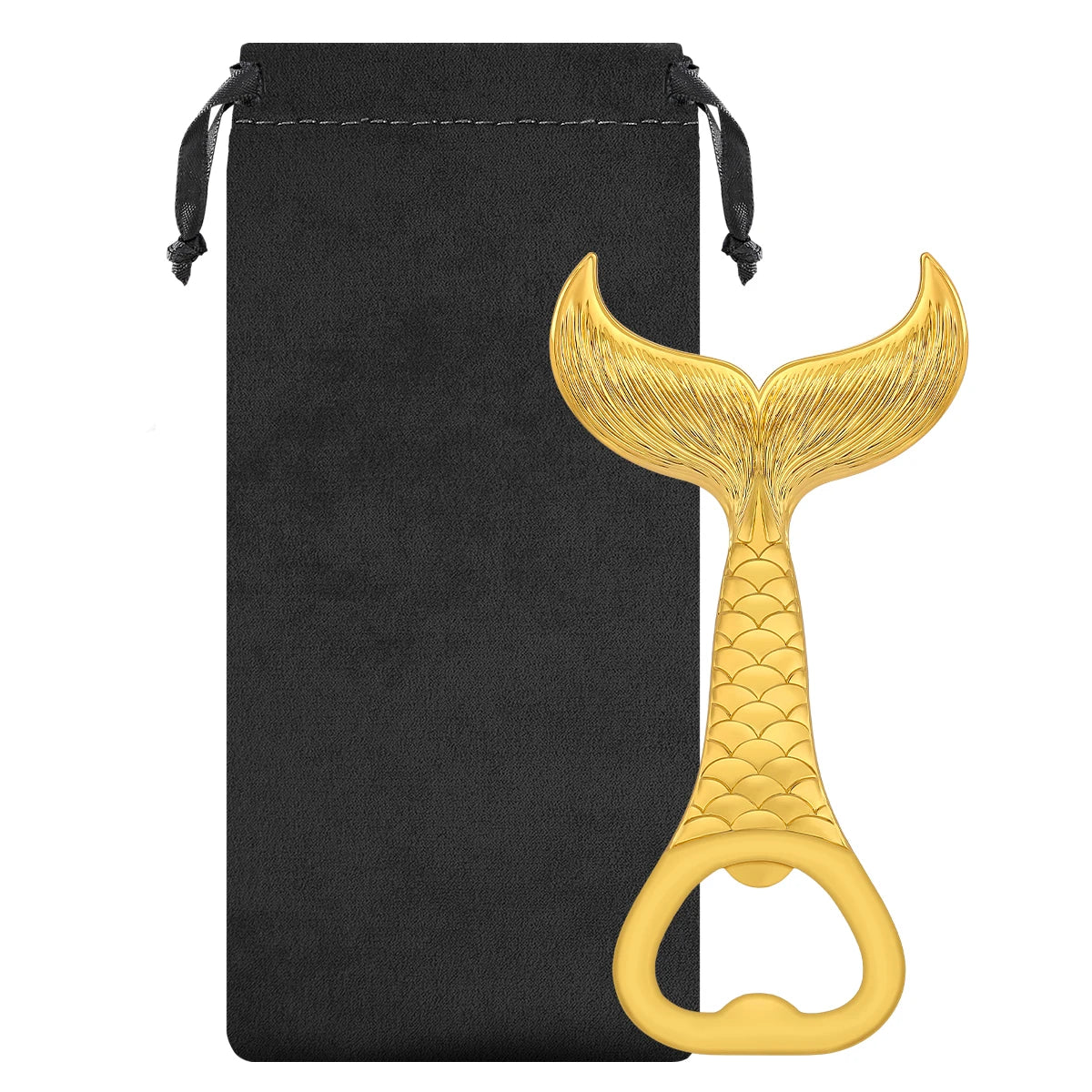 Fischschwanz Bierflaschenöffner aus Metall – Luxuriöser Korkenzieher für Angler Kaufschwan® Gold mit Tasche