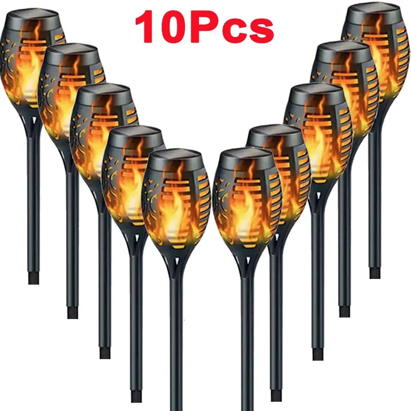 1/2/4/6/8/10 Stück Solar Flammen Fackellichter – Flackernde wasserdichte Gartenbeleuchtung für Rasen, Wege, Hof & Terrasse Kaufschwan® 10 Stück